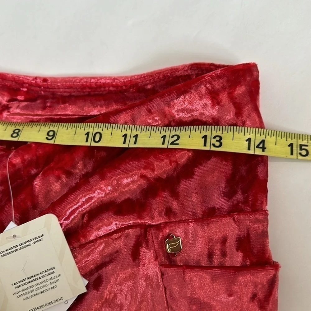 Fabletics Crushed Velour Crossover legging in strawberry red medium/8 short